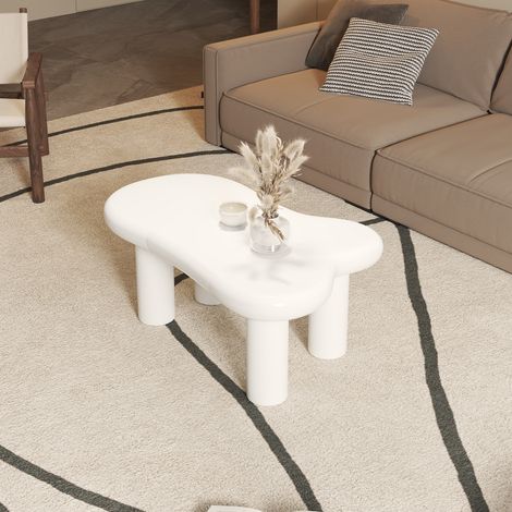 Table basse blanche LED forme nuage avec tiroir, table basse salon moderne en MDF, rangement intégré, 98 x 65,5 x 40 cm, 16 couleurs