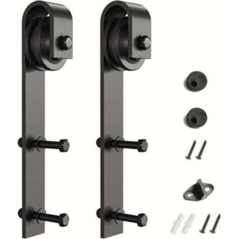 Supports de quincaillerie pour porte de grange coulissante, 2 pièces (noirs) (supports en forme de J) (1/4)
