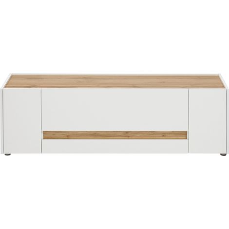 TV Lowboard Wohnbereich modern CRISP-61 in weiß mit Absetzungen in Wotan Eiche Nb., B/H/T: ca. 140/40/45 cm (1/4)