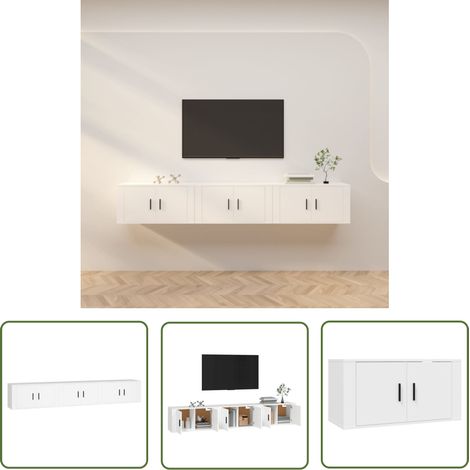 The Living Store TV-Wandschränke 3 Stk. Weiß 80x34,5x40 cm - TV-Wandschrank - Holzwerkstoff Möbel - Weißer TV-Schrank - Wandregal - Wohnzimmereinrichtung (1/5)