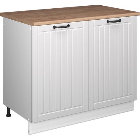 Spülenunterschrank Fame-Line, Weiß Landhaus/Weiß, 100 cm, AP Eiche, Vicco (1/5)