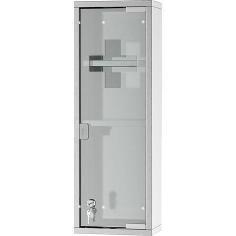 Armoire à Pharmacie 2 étagères 3 Niveaux 20L x 12l x 58H cm Porte Verre trempé Symbole Croix Acier INOX. (1/5)