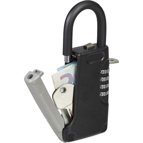 Schlüsseltresor mit Griff, 4-stelliger Code, für den Außenbereich, kleiner Schlüsseltresor, H x B x T: 14,5 x 6 x 2 cm, Schwarz (1/2)