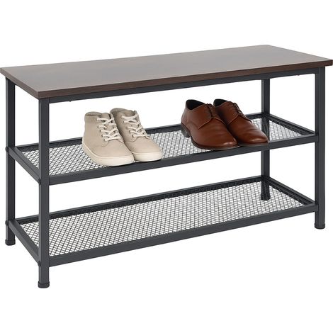 Relaxdays Scarpiera a 2 Ripiani per Scarpe, Scaffale Portascarpe da Ingresso, HLP: 45x80x30 cm, in Metallo, Marrone Nero