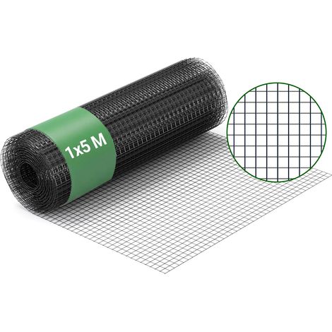 Wiltec Maschendrahtzaun Schwarz 100 cm x 5 m, 0,9 mm Stärke 12x12 mm Maschengröße, Volierendraht 4-Eck aus Stahl verzinkt, Drahtgitter, Vogeldraht (1/5)