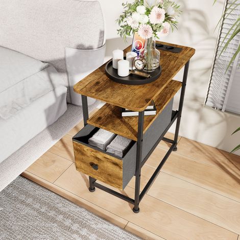 Table de Chevet Moderne avec LED, Tiroirs, Passage de Câbles, Plateau Multifonction, Poignées Dorées, Meuble de Nuit pour Chambre ou Salon, fauve (1/5)