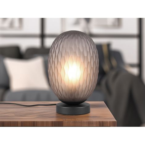 Tischleuchte FACETTE mit ovalem Lampenschirm Rauchglas, Höhe 28cm
