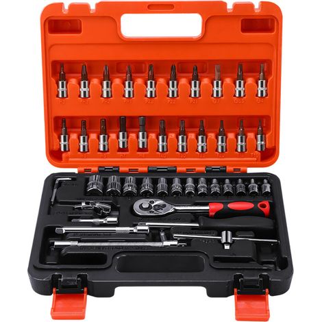 Coffret de Douille et Embouts Mallette à Outils,Cliquet 1/4-inch - 46pcs - Chrome Vanadium (1/5)