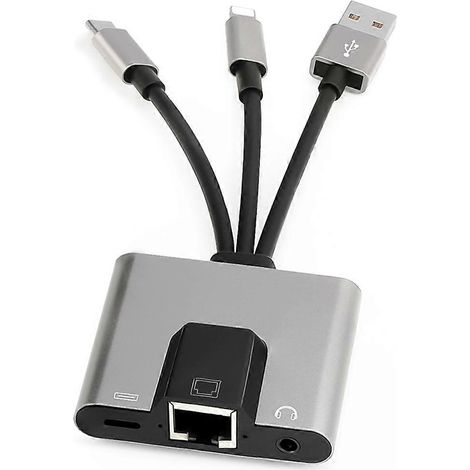 USB-C-auf-3,5-mm-RJ45-Hub, Ethernet-LAN-Netzwerkadapter, Dockingstation mit Schnellladefunktion und PD-Audio für Smartphone und Laptop (1/5)