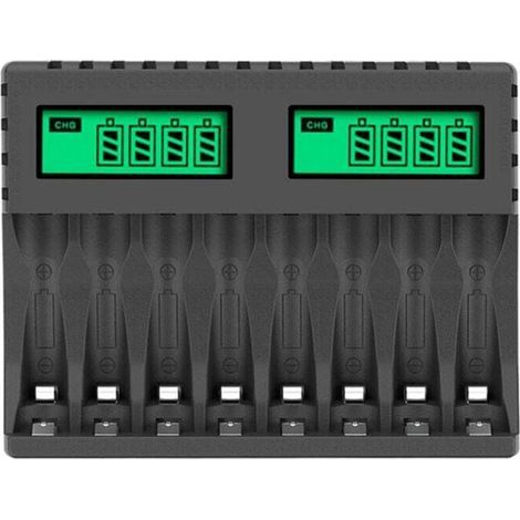 Ulisem 8-Steckplatz-Akkuladegerät, Schnellladefunktion für AA- und AAA-Batterien mit USB-Anschluss (1/4)