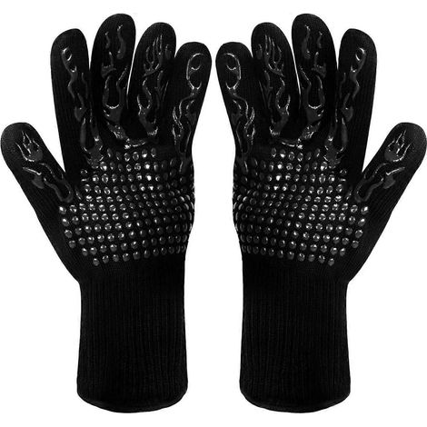 Antislip siliconen grillhandschoenen voor barbecue, oven, hittebestendige bakhandschoenen, haardhandschoenen, haardhandschoenen tot 800°C (Re (1/5)