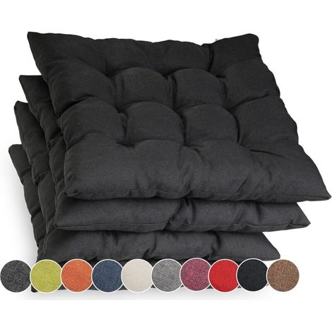 Galette de Chaise - Lot de 4 - Polyester - Avec Rubans - Intérieur Extérieur - Noir - 45x45 cm (1/5)