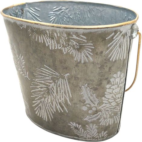Übertopf aus Metall Winterzeit oval Blumentopf Garten Weihnachten (1/2)