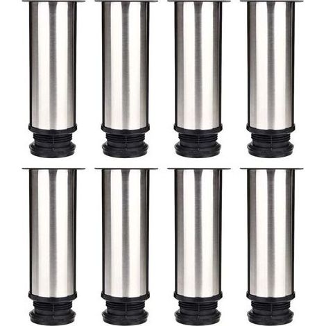 Selected Lot de 8 Pieds de Meubles, Pied Cuisine Réglables Ø 50 mm/Hauteur 150 mm Ronds Métal Acier Inoxydable Canapé Jambe Table Pieds (1/5)
