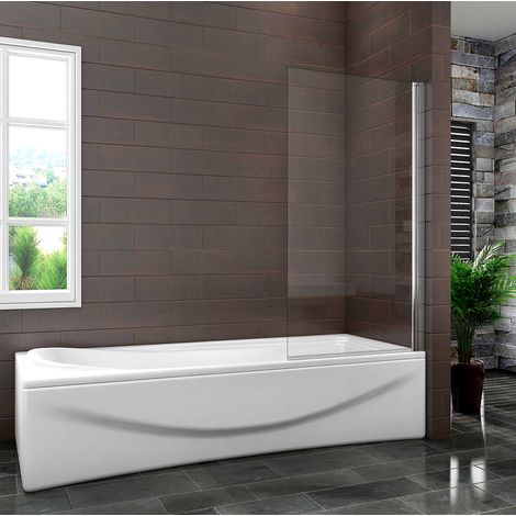 800x1400mm Bath Shower Screen Bathroom Square Pivot Chrome Reversible Frameless Glass Panel (1/5)