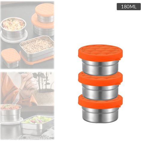 Portapranzo Scatole per snack Scatole per snack per bambini Scatole per biscotti per bambini a scuola Portapranzo per adulti confezione da 3 Contenitori per snack in acciaio inox Con silicone (1/5)