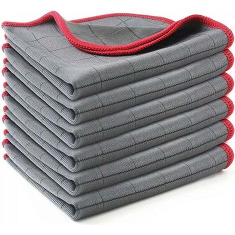 Chiffon Magique Microfibre Carbone , 6 X Serviette Sans Trace à Polir, Lingette Essuie Verre Vitre Lunette Vaisselle Cuisine Menage Voiture, Torchon Nettoyage Réutilisable Lavable, Rouge (1/5)