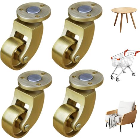 Juego de 4 ruedas para muebles, resistentes, de cobre antiguo, con giro de 360 grados para sillas, armarios, camas y sofás.