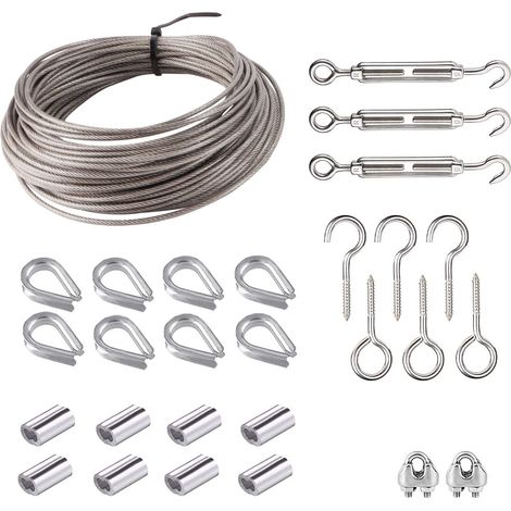 Kit de pergola de Jardin de 15 m, câble en Acier Inoxydable Robuste, clôture, tendeur de Fil, Treillis pour Plantes grimpantes (28 pièces) (1/5)