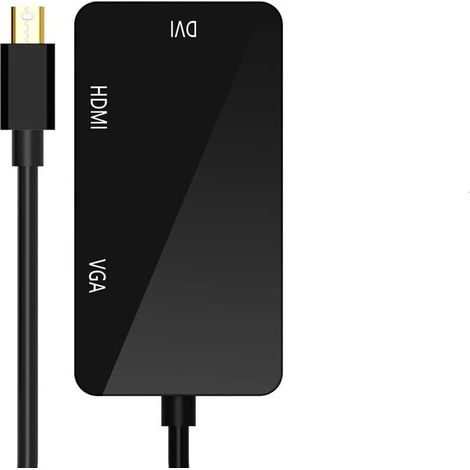 Adaptateur Thunderbolt 3-en-1 Mini Displayport vers HDMI DVI VGA Noir (1/2)