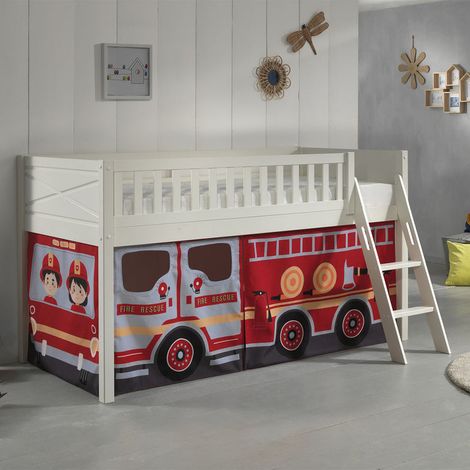 Letto a soppalco 90x200 con rete a doghe e rivestimento Pompiere Vipack Scott Bianco (1/5)