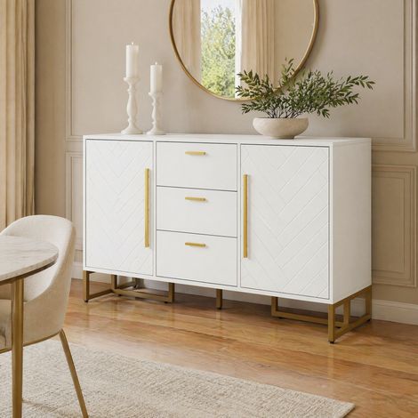 Credenza bianca 145 x 40 x 75 cm con 2 porte e 3 cassetti DESVIAE (1/5)