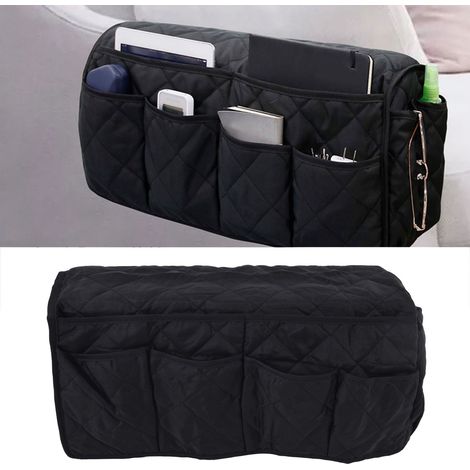 Sofa-Organizer mit Fächern, bedruckter Baumwollstoff, 226 g, schwarz, Vintage-Design und wasserdicht, für Handy und Fernbedienungen (1/5)