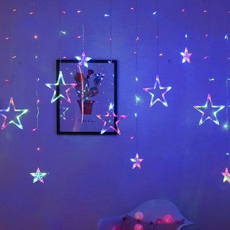 guirnalda de luces LED, estrellas, 12 LED, 8 modos, control remoto, multicolor, interior, exterior, Navidad, fiesta (1/5)