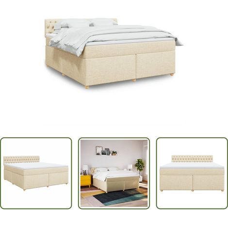 vidaXL Surmatelas -  Sommier à lattes de lit avec matelas Crème 180x200 cm Tissu (1/5)