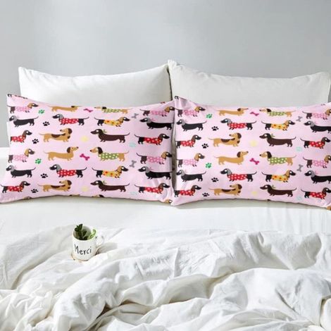 Teckel Mignon Housse de Couette 220x240cm Teckel Parure de Lit,Dessin animé Teckel Chiot Literie Set Kawaii Ensemble de literie (1/5)