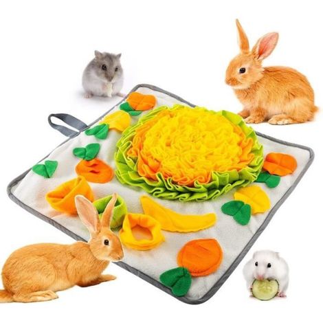 Tapis Recherche Nourriture - Polaire - 50 x 50 cm - Lavable Machine - Pour Lapins - Intérieur - 1 Pièce (1/4)