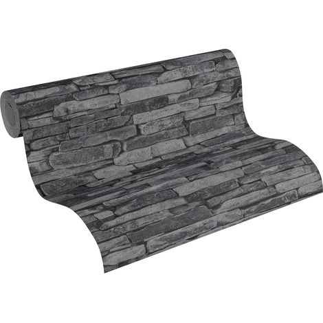 A.S. Creation 914224 - Carta da parati Wood n Stone con decorazione pietre, colore: Grigio/Nero (1/5)