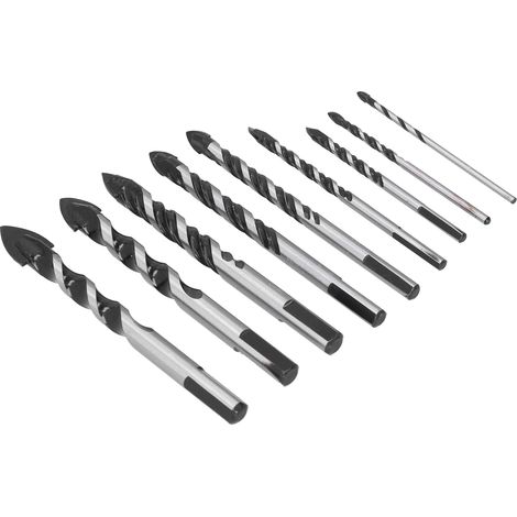 Foret carbure monobloc 9 pièces, fraise à deux lèvres pour carrelage, verre et céramique, kit perçage double coupe, outil de forage diamanté pour perceuse (1/5)