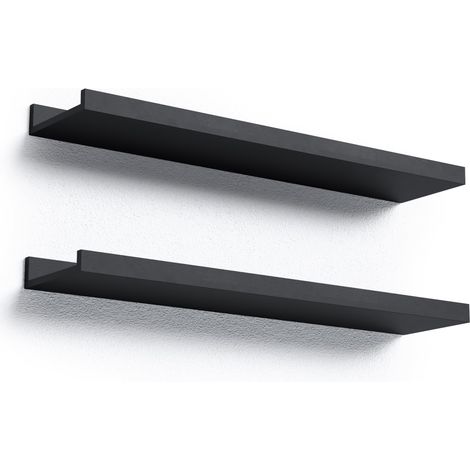Étagères flottantes noires pour mur Lot de 2, Étagères flottantes en bois de 40 CM Modernes pour présentoir de photos, décor mural, pour décor de pièce, salon, chambre à coucher, salle de (1/5)