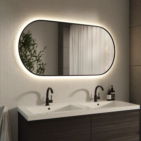Badezimmerspiegel - 120x60 cm - Schwarzer Rahmen - Oval (1/4)