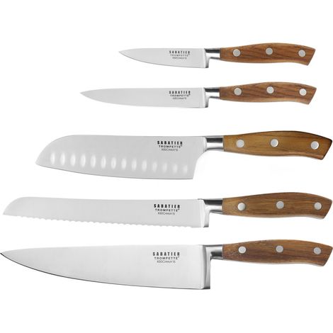 Set de 5 couteaux de cuisine en acier MOV – Lames polies pour tranchant rasoir – Manches en bois confortables