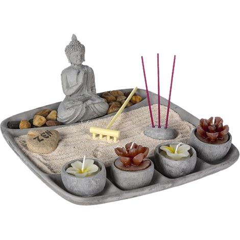 Giardino zen con 4 candele Aditya 23x23cm in cemento - Atmosphera créateur d'intérieur (1/5)