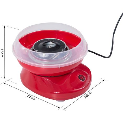 Machine à barbe à papa pour usage domestique, avec bâtonnets et cuillère doseuse, 18 cm de hauteur, 550 W, idéale pour les fêtes d'enfants, les anniversaires et autres événements, rouge. (1/5)