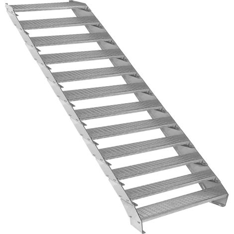 Monster-Shop – Escalier caillebotis 12 marches 900mm x 240mm – Acier galvanisé DIN 24537 – Hauteur 2400mm – Maille 20x25mm – Antidérapant et résistant à la corrosion
