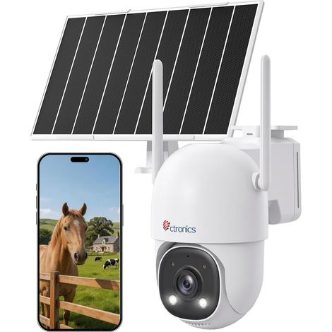 Ctronics Caméra Surveillance 4G Solaire Extérieure PTZ sans WiFi, Carte SIM Incluse, Batterie 13500mAh, Panneau 8W, Suivi Auto IA, Vision Nocturne 30m, IP66 (1/5)