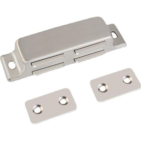 Solid stainless steel magnetic door latch for kitchen cabinets, drawers, sliding doors, slim silver design (1/5)