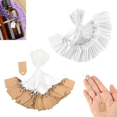 Paquete de 200 etiquetas de precio - 35 x 22 mm - Etiquetas de precio - Etiquetas para mercadillos - Etiquetas colgantes con alambre para exhibición de joyas (blancas y amarillas) -Crezuo
