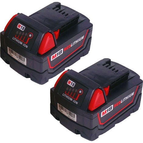 Powerwings – Batteries M18 18V 5000mAh – Lot de 2 batteries lithium – Compatible avec Milwaukee M18B, M18B2, M18B4 – Charge rapide 500+ cycles
