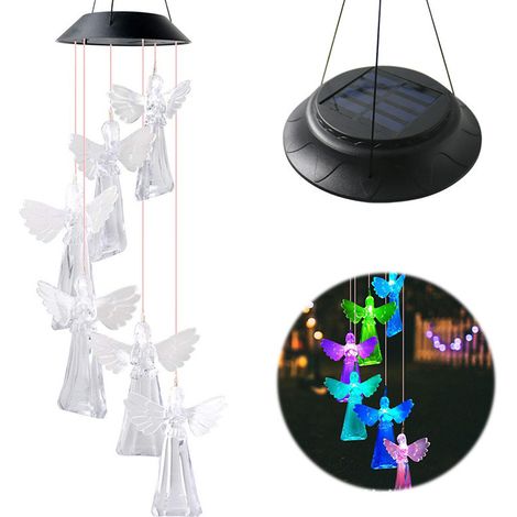 Cloche à vent ange extérieur solaire lumineux décoratif, cadeau pour femme Saint-Valentin, décoration intérieure/extérieure. (1/5)