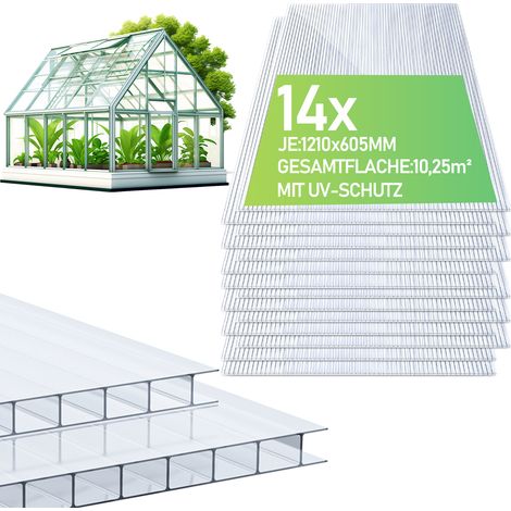 TolleTour 14x Polycarbonat Hohlkammerplatten 4mm Transparent Hohlkammerstegplatten UV-Beständigen Für Gewächshaus Carports (1/5)