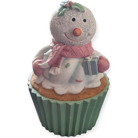 Dekofigur Cupcakes Schneemann 14,5 x 9 x 9 cm bunt Weihnachtscharaktere