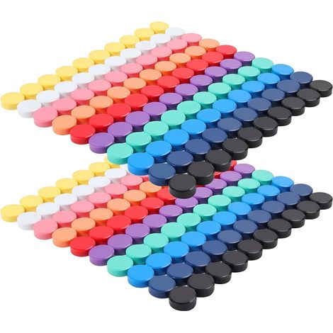 Aimants frigo puissants : lot de 200, 10 couleurs, mini ronds plats pour tableau, frigo, photos, cartes. (1/5)