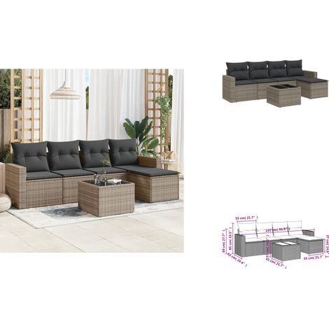 Salon de jardin 6 pcs avec coussins gris résine tressée - Ensemble Salon De Jardin - Meuble De Jardin - Canapé D'extérieur - Résine Tressée - Rotin Synthétique (1/3)