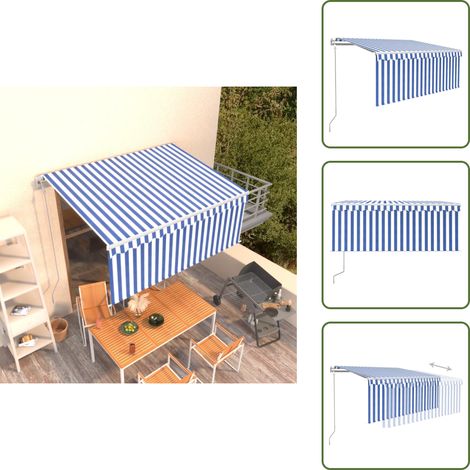 Markise mit Fernbedienung - vidaXL Markise Automatisch Einziehbar mit Volant 3,5x2,5 m Blau & Weiß - Markise mit Kurbel (1/5)