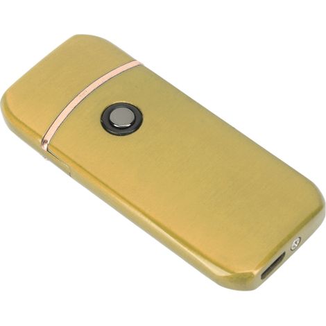 Briquet électrique pour extérieur, coupe-vent, sans flamme, rechargeable par USB (double face), couleur or (1/5)